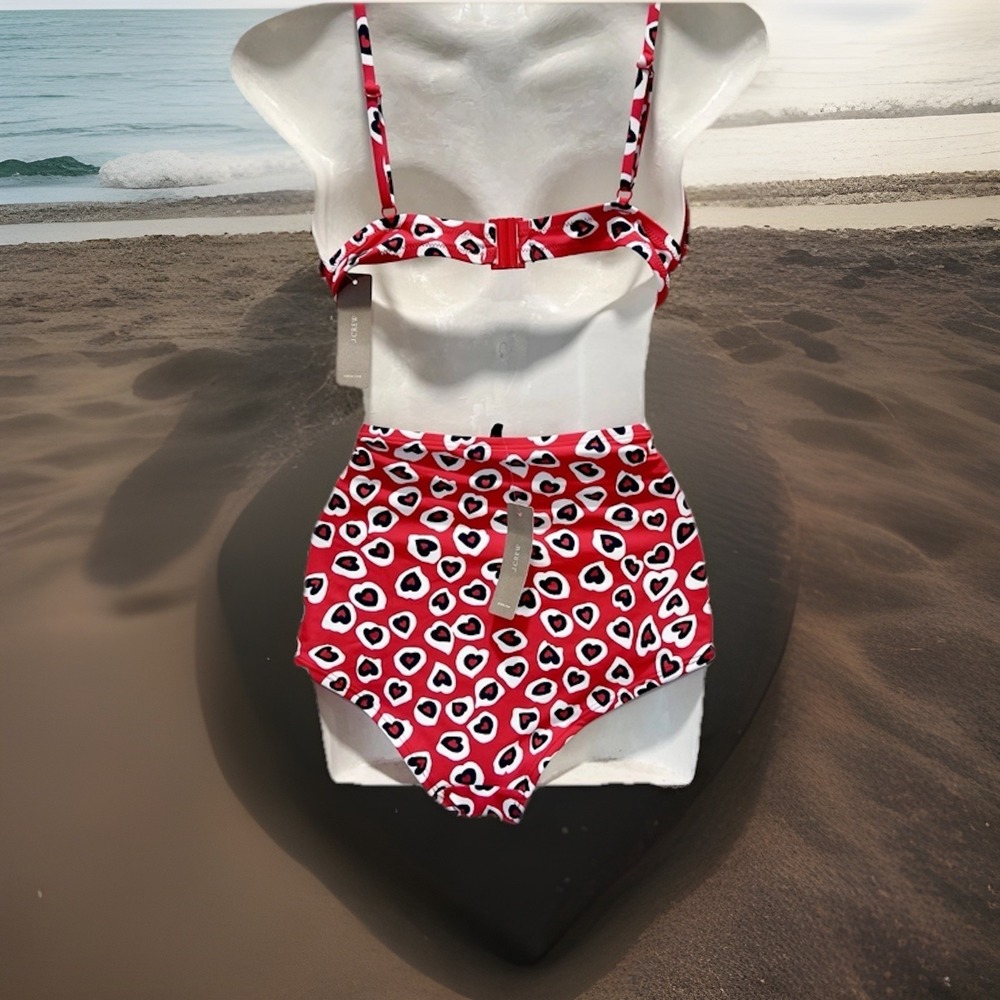 J Crew Hearts Woman Red/white Swimsuit 2 Piece Bikini Set Printed Hearts Medium - Picture 5 of 12